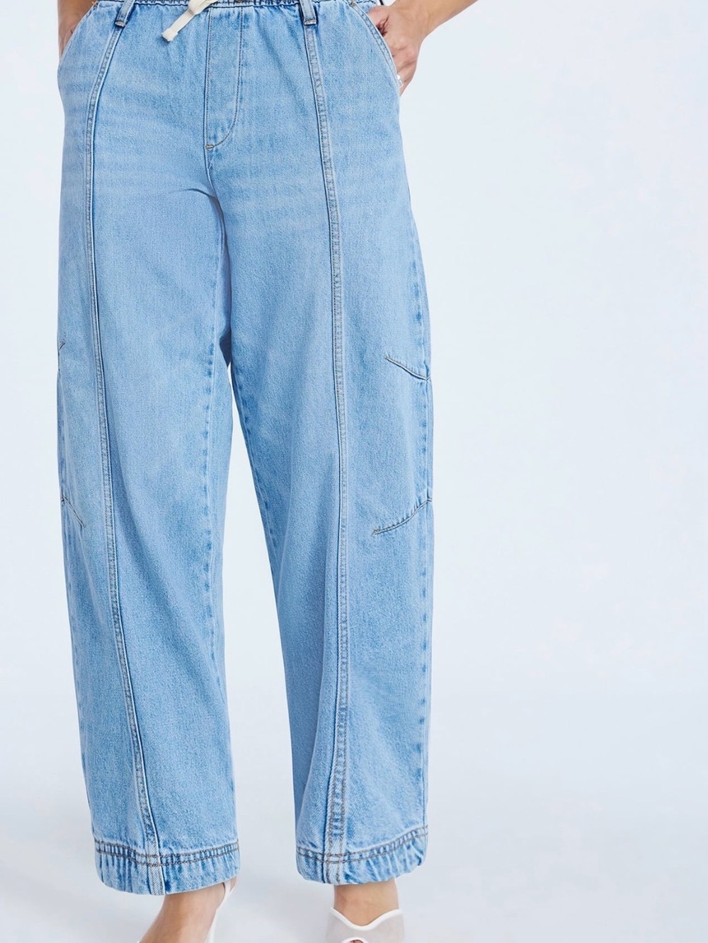 Women's Light Blue Wide-Leg Drawstring Jeans XXL - Picture 3 of 3